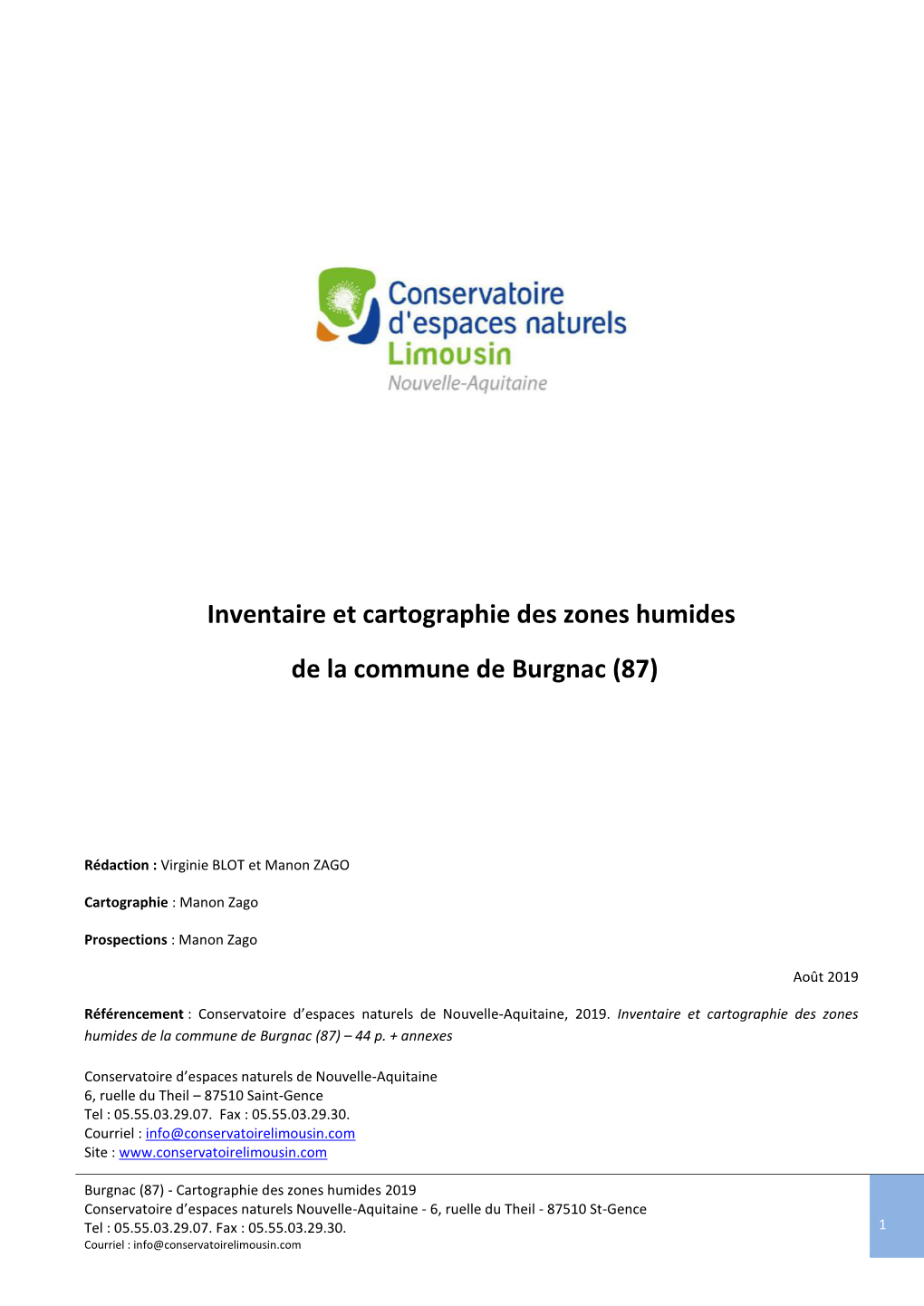 Inventaire Et Cartographie Des Zones Humides De La Commune De Burgnac (87)
