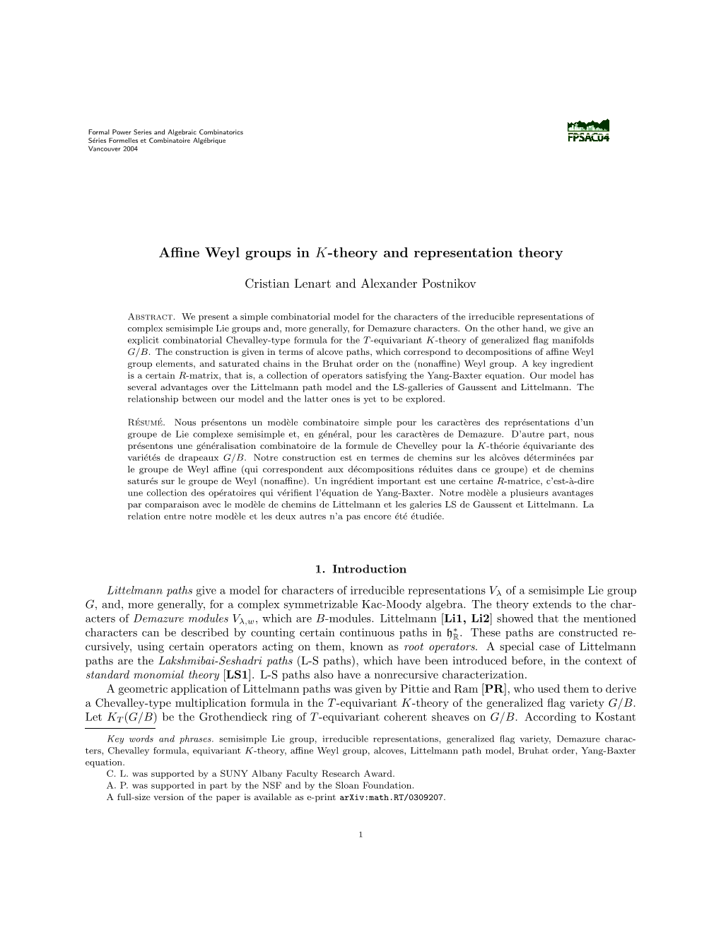 Affine Weyl Groups in K-Theory and Representation Theory 3