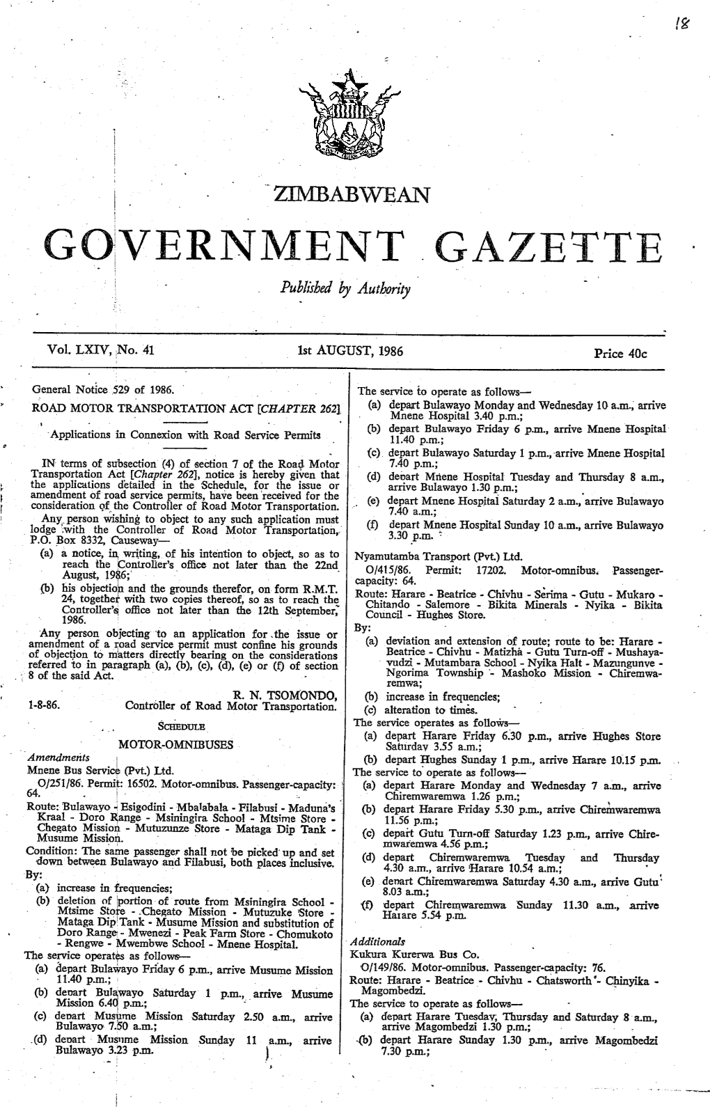 GQVERNMENT GAZETTE Published by Authority