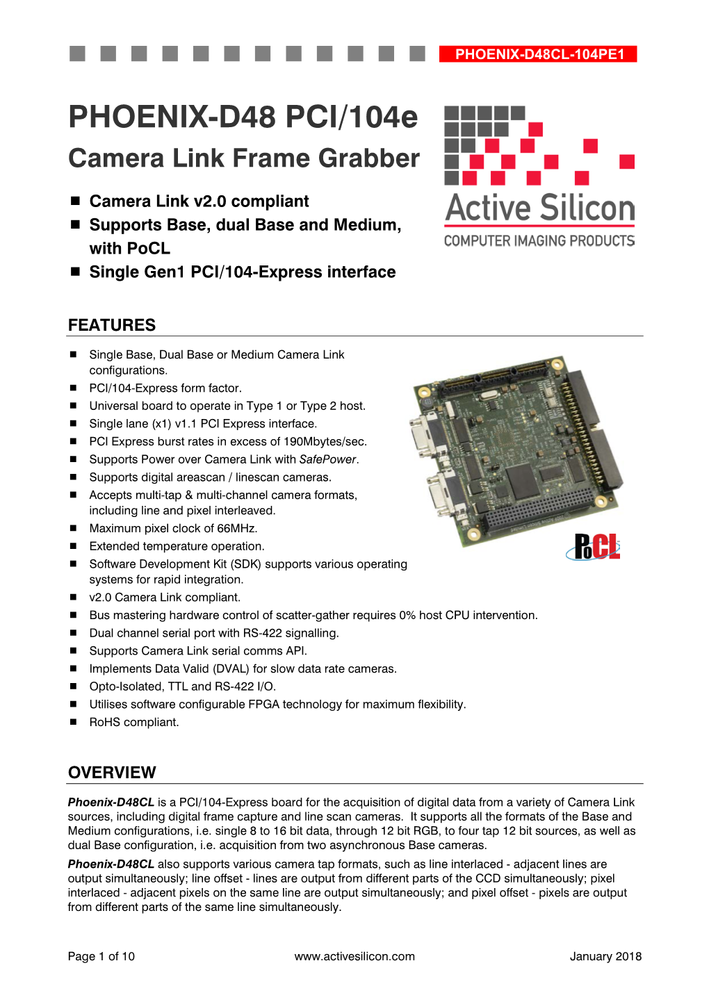 Phoenix D48 Camera Link PC104 Pcie