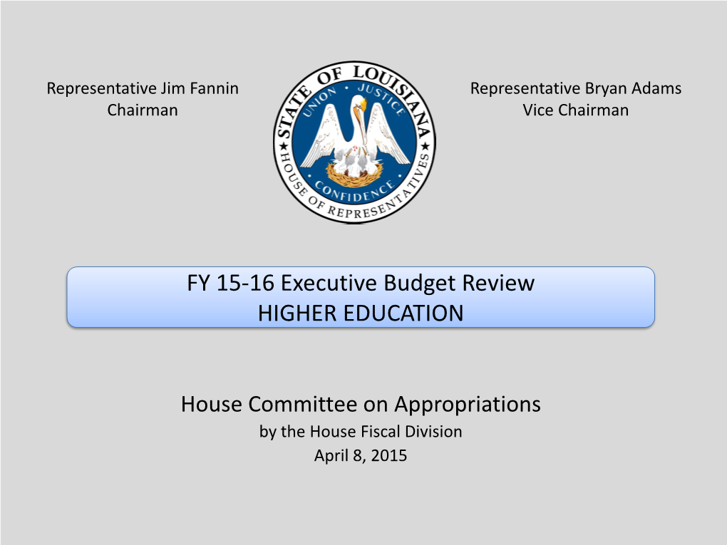 FY 15-16 Executive Budget Review HIGHER EDUCATION