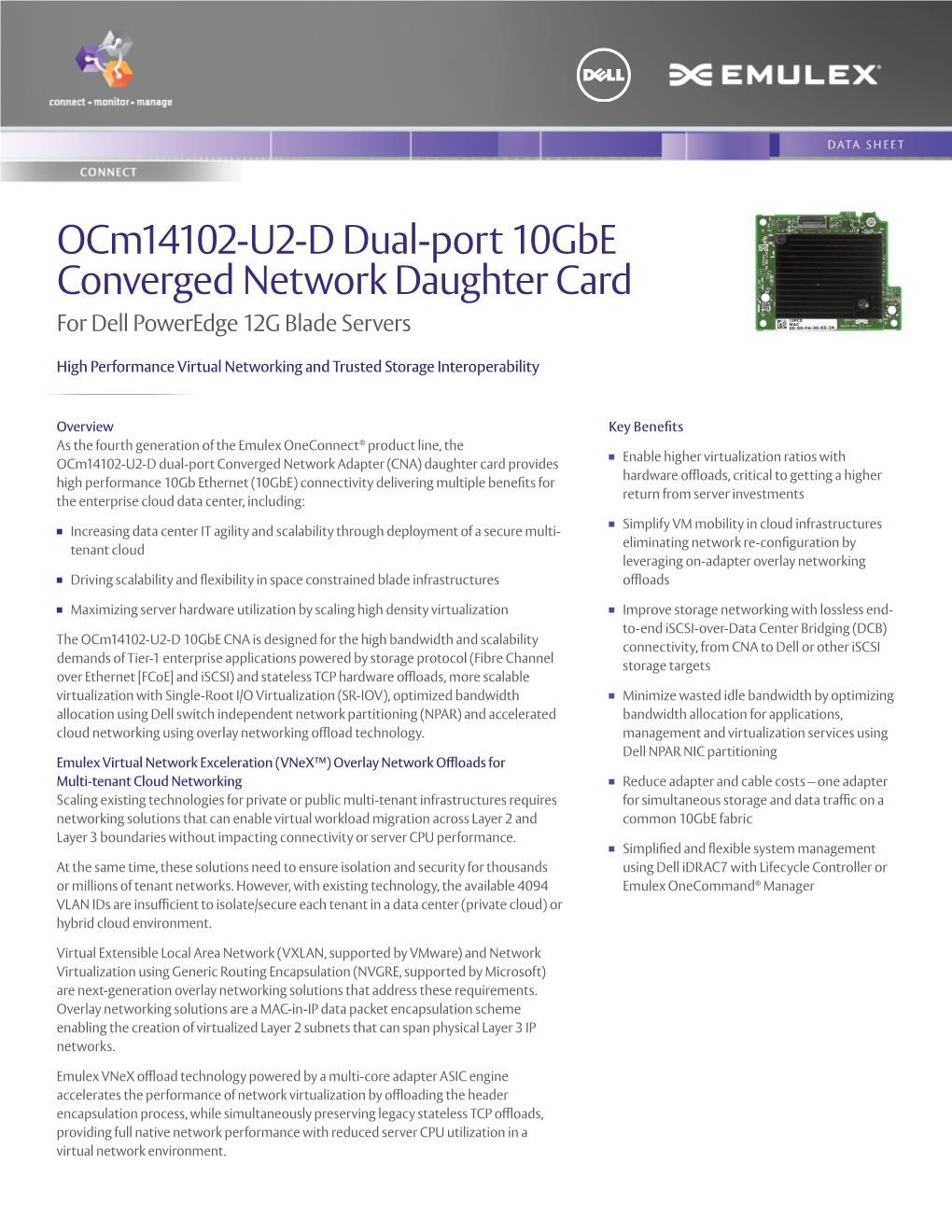 Ocm14102-U2-D Dual-Port 10Gbe Converged Network Daughter Card for Dell Poweredge 12G Blade Servers