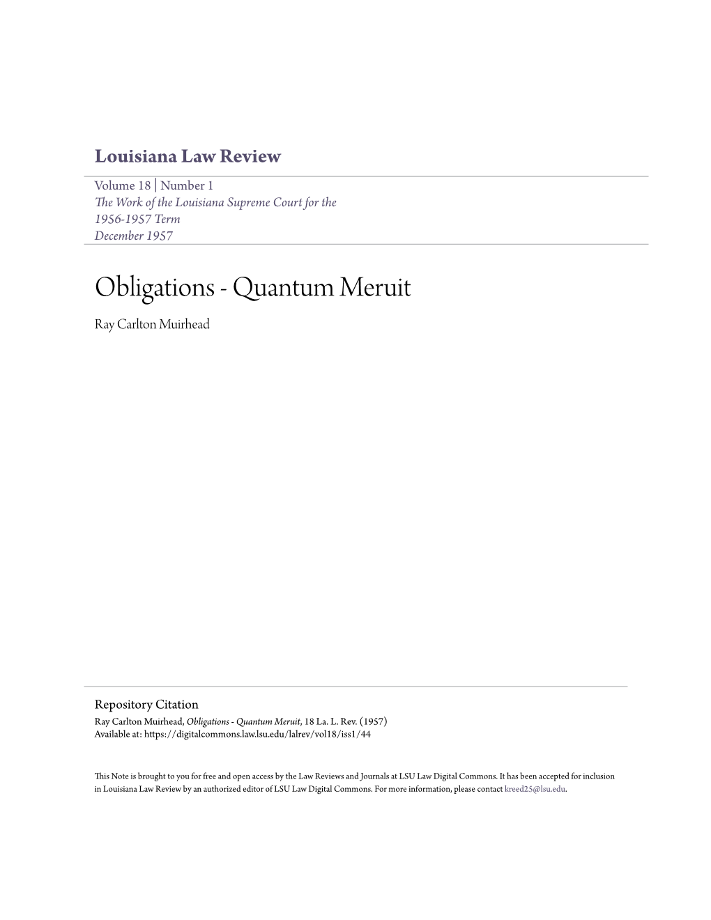 Obligations - Quantum Meruit Ray Carlton Muirhead