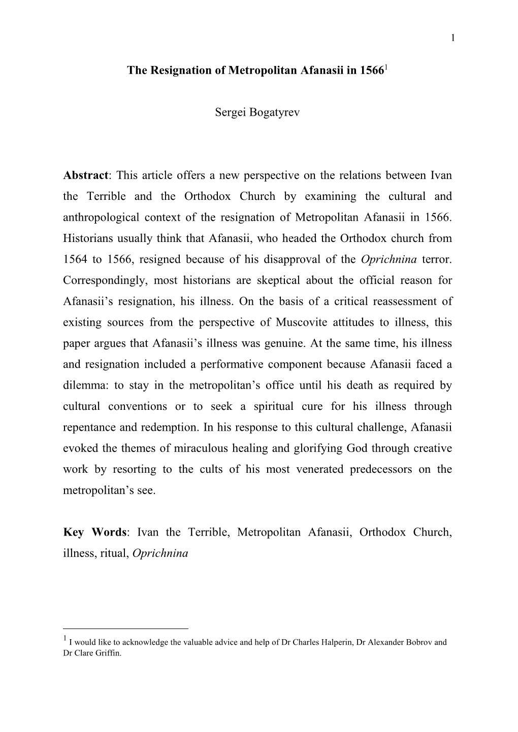 The Resignation of Metropolitan Afanasii in 15661