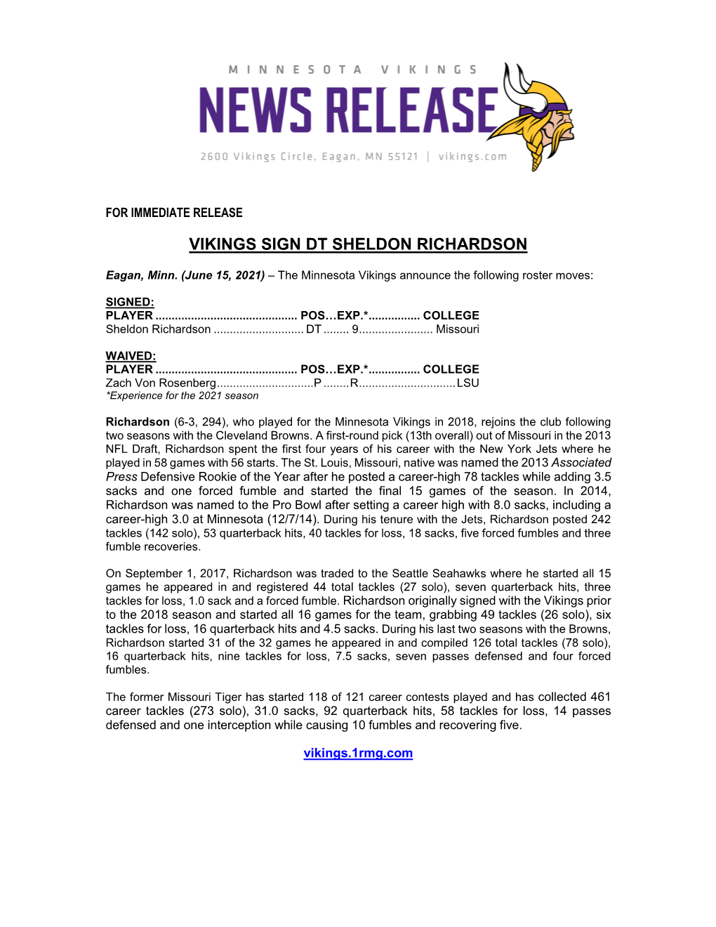 Vikings Sign Dt Sheldon Richardson