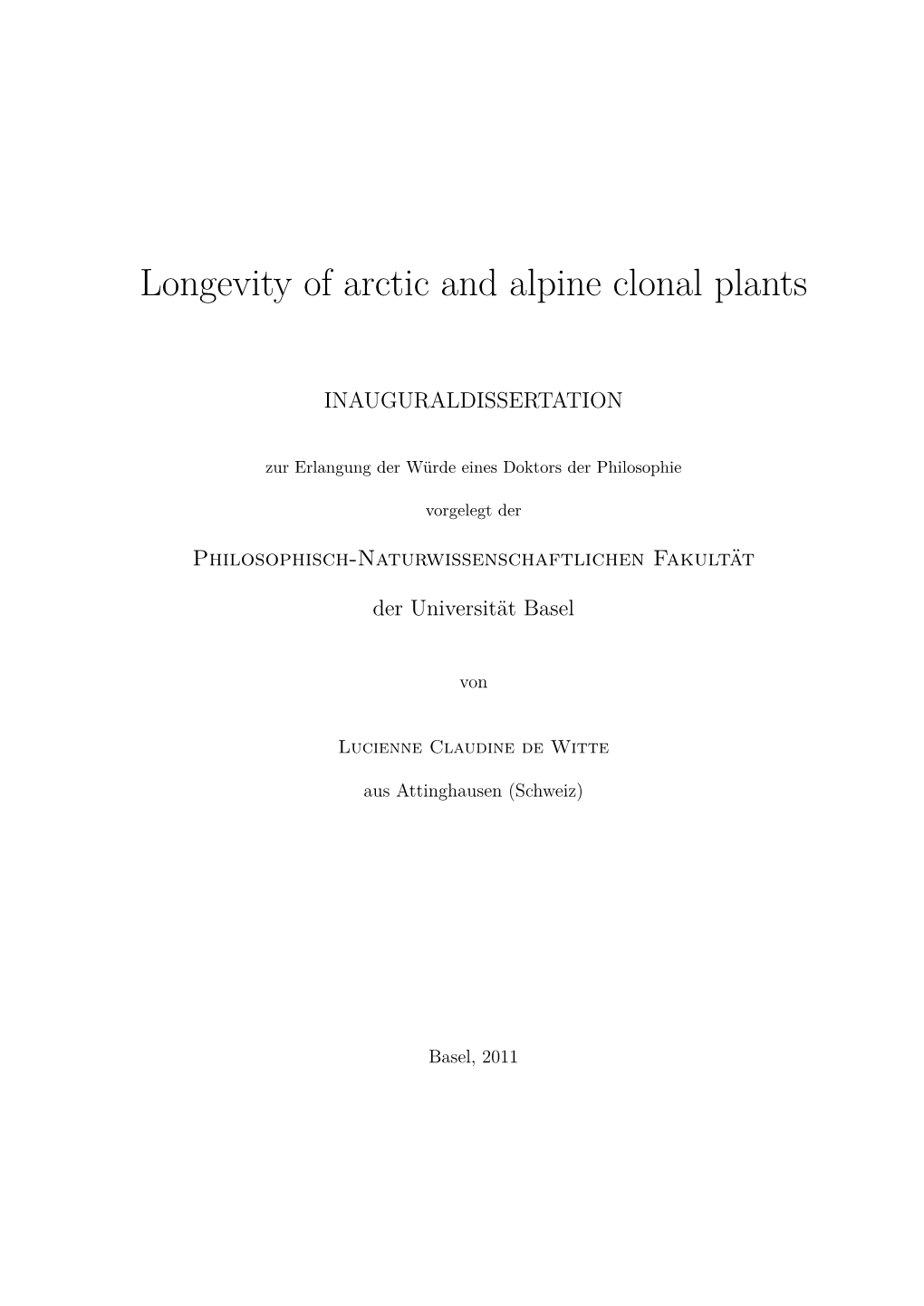 Longevity of Arctic and Alpine Clonal Plants