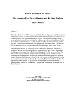 Human Security in the Favela: the Impacts of SALW Proliferation And
