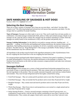 Safe Handling of Sausages & Hot Dogs
