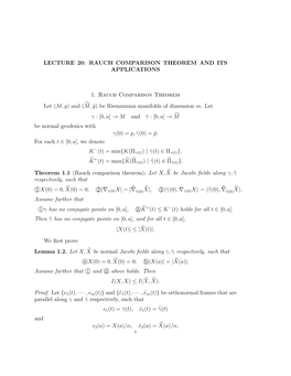 Lecture 20: Rauch Comparison Theorem and Its Applications