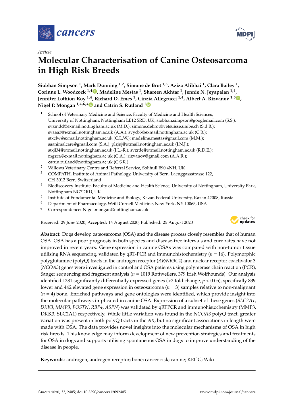 Molecular Characterisation of Canine Osteosarcoma in High Risk Breeds