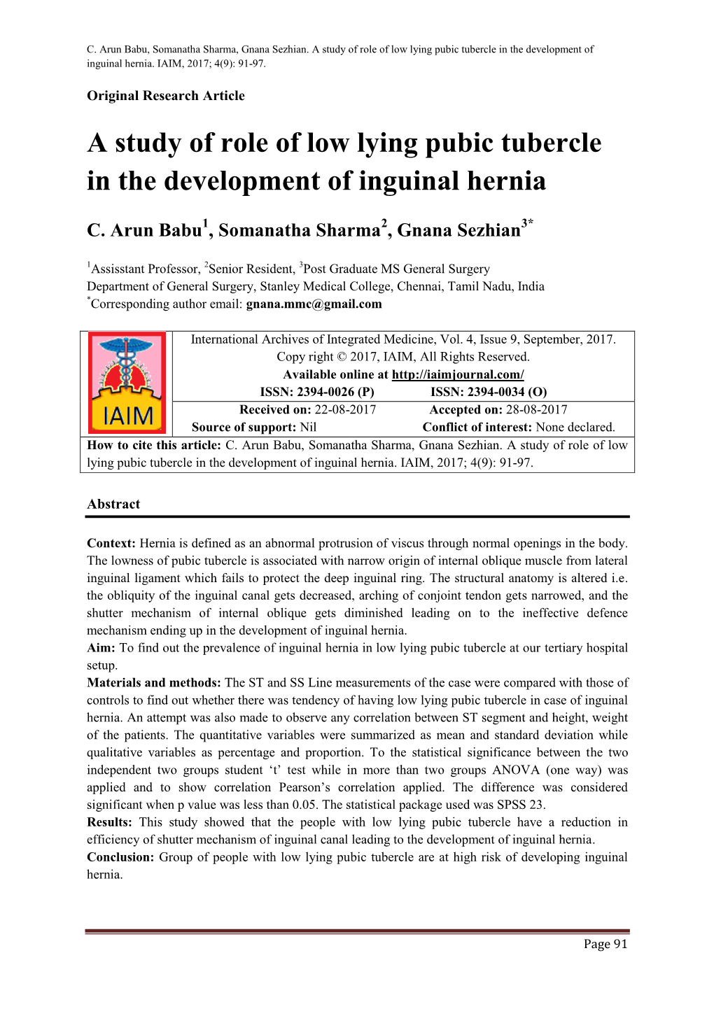 A Study of Role of Low Lying Pubic Tubercle in the Development of Inguinal Hernia