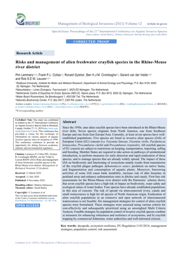 Risks and Management of Alien Freshwater Crayfish Species in the Rhine-Meuse River District