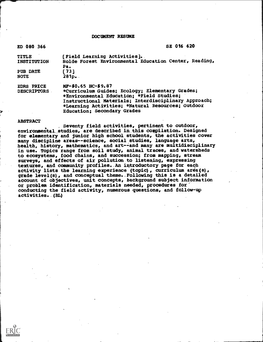 DOCUMENT RESUME ED 080 366 SE 016 620 TITLE [Field Learning