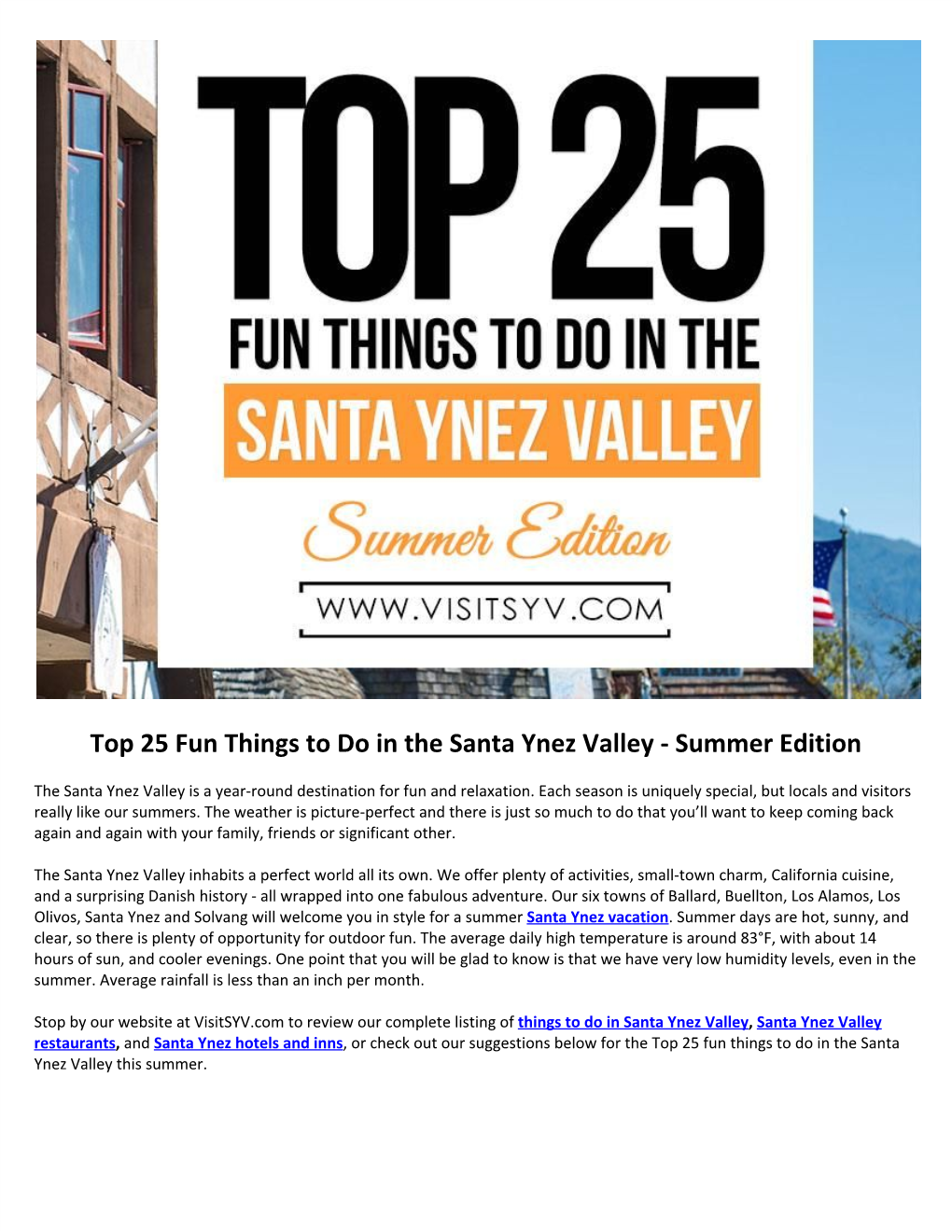 Top 25 Fun Things to Do in the Santa Ynez Valley - Summer Edition