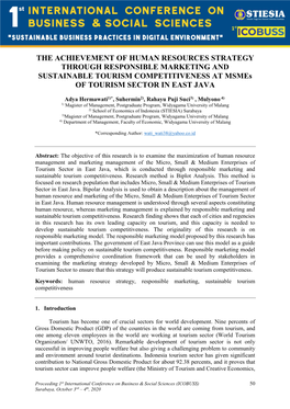 THE ACHIEVEMENT of HUMAN RESOURCES STRATEGY THROUGH RESPONSIBLE MARKETING and SUSTAINABLE TOURISM COMPETITIVENESS at Msmes of TOURISM SECTOR in EAST JAVA