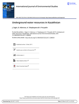 Underground Water Resources in Kazakhstan