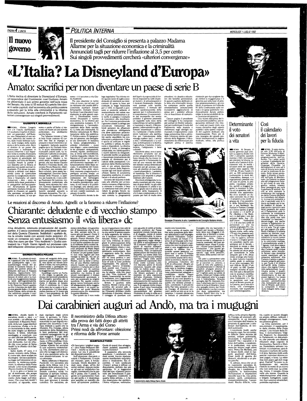 La Disneyland D'europa» Amato: Sacrifìci Per Non Diventare Un Paese Di Serie B