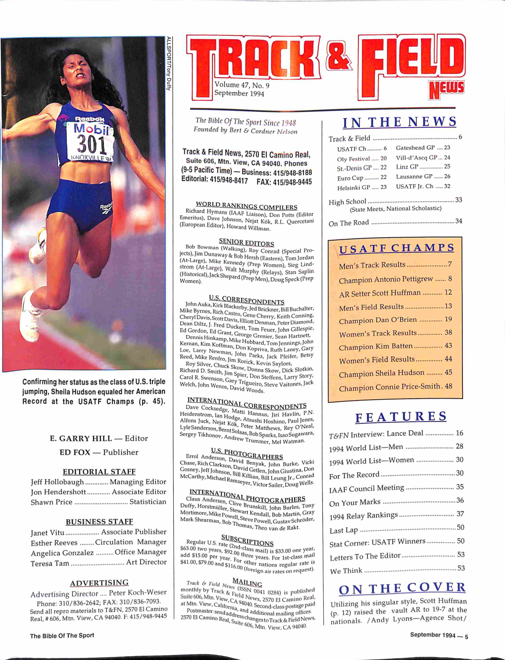 Track & Field News September 1994 Table Of