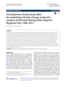 Development of Planning Index for Evaluating Climate Change Protocols: Analysis of Mumbai Metropolitan Region's Regional Plan