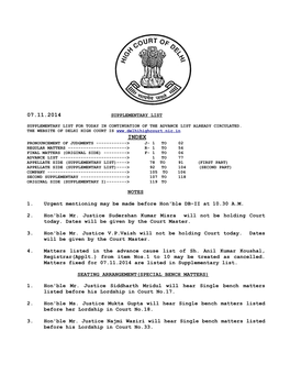 NOTES 1. Urgent Mentioning May Be Made Before Hon'ble DB-II at 10.30 A.M. 2. Hon'ble Mr. Justice Sudershan Kumar Misra Will