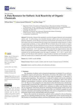 A Data Resource for Sulfuric Acid Reactivity of Organic Chemicals