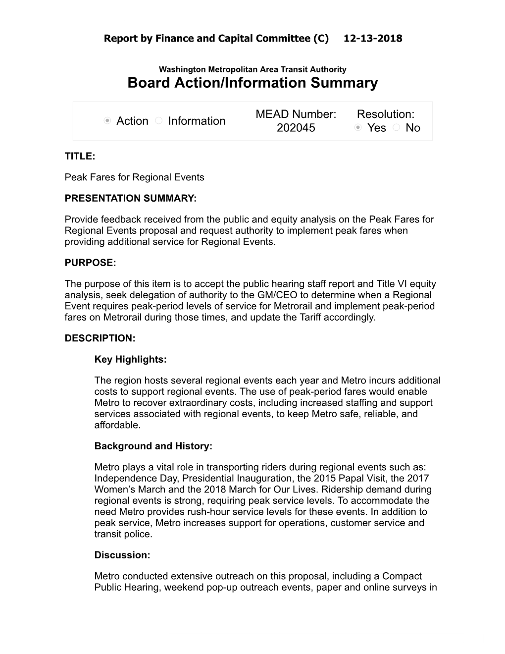 Board Action/Information Summary