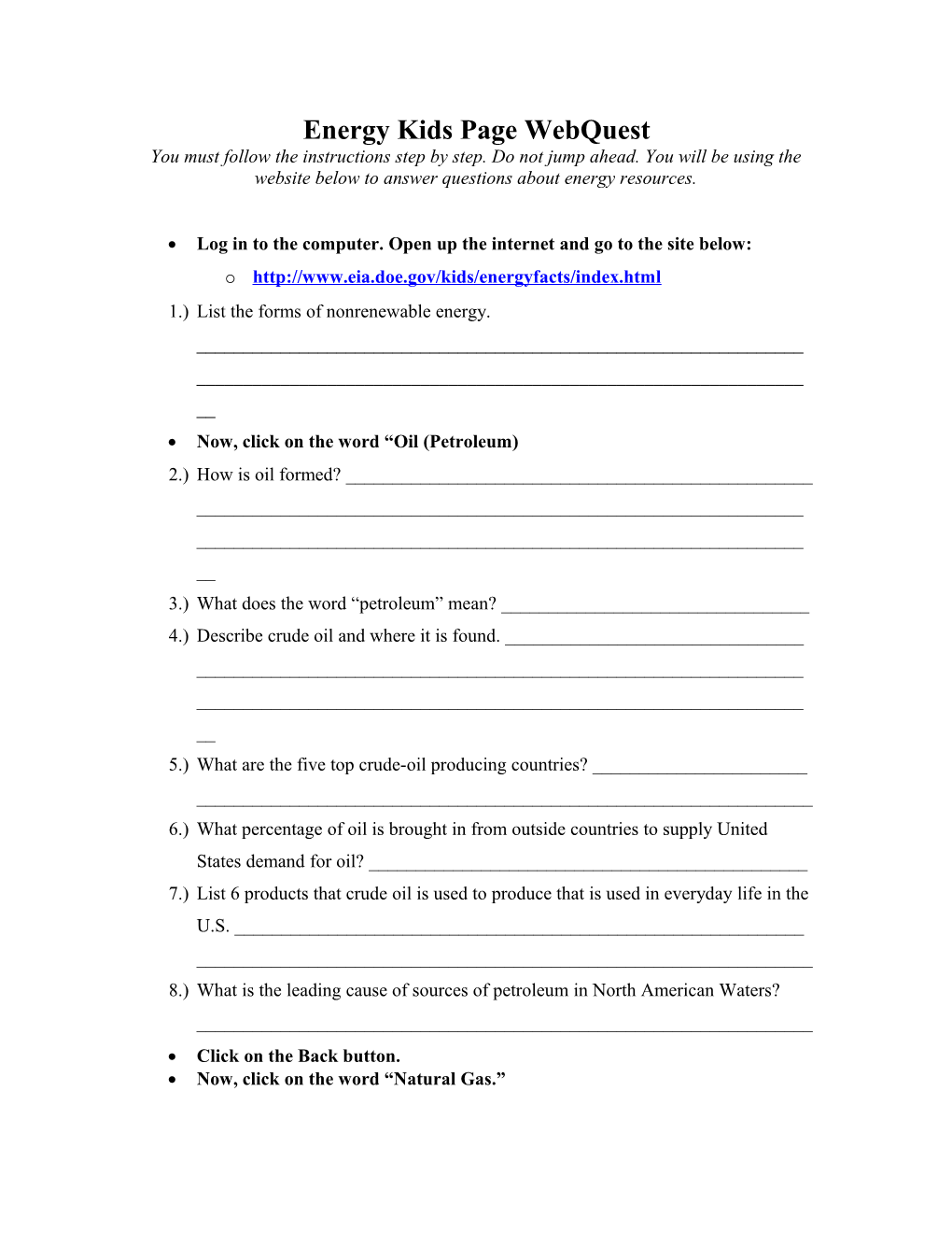 Energy Kids Page Webquest s1