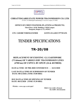 Tender No.TR-20/08 Replacement of Earthwire by OPGW(24 & 48 Fibre)