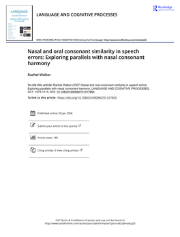 Nasal and Oral Consonant Similarity in Speech Errors: Exploring Parallels with Nasal Consonant Harmony