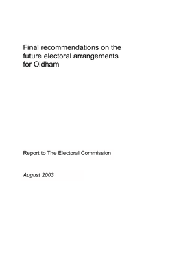 Final Recommendations on the Future Electoral Arrangements for Oldham