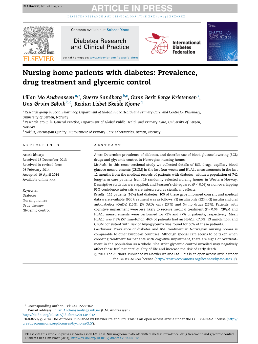 Prevalence, Drug Treatment and Glycemic Control