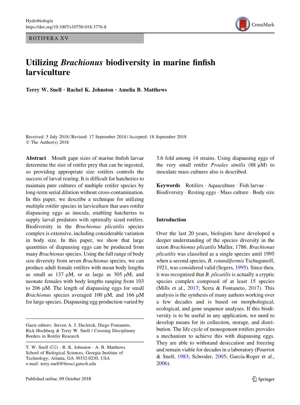 Utilizing Brachionus Biodiversity in Marine Finfish Larviculture