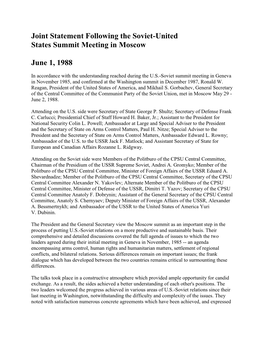 Joint Statement Following the Soviet-United States Summit Meeting in Moscow June 1, 1988