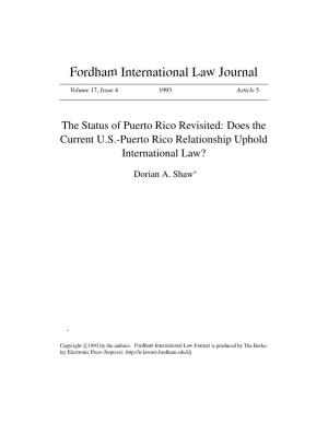 The Status of Puerto Rico Revisited: Does the Current U.S.-Puerto Rico Relationship Uphold International Law?