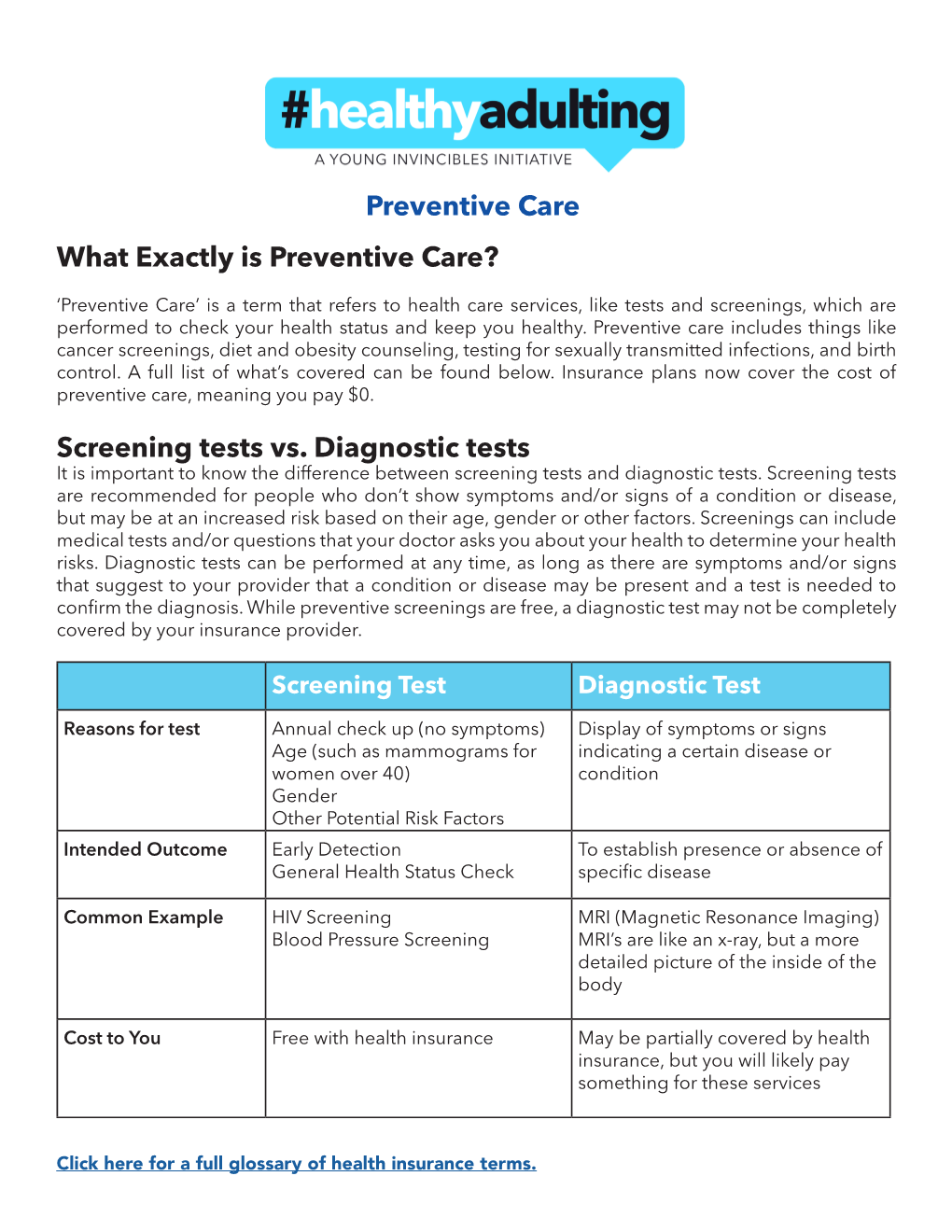 Screening Tests Vs. Diagnostic Tests Preventive Care