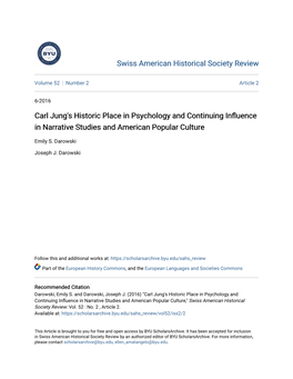 Carl Jung's Historic Place in Psychology and Continuing Influence in Narrative Studies and American Popular Culture