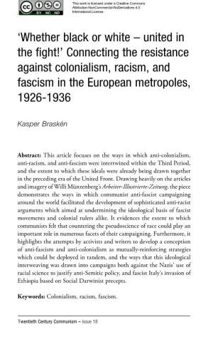 Connecting the Resistance Against Colonialism, Racism, and Fascism in the European Metropoles, 1926-1936