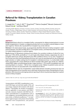 Referral for Kidney Transplantation in Canadian Provinces