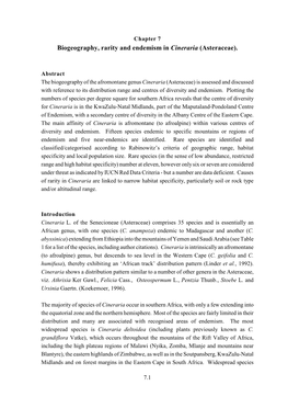 Biogeography, Rarity and Endemism in Cineraria (Asteraceae)