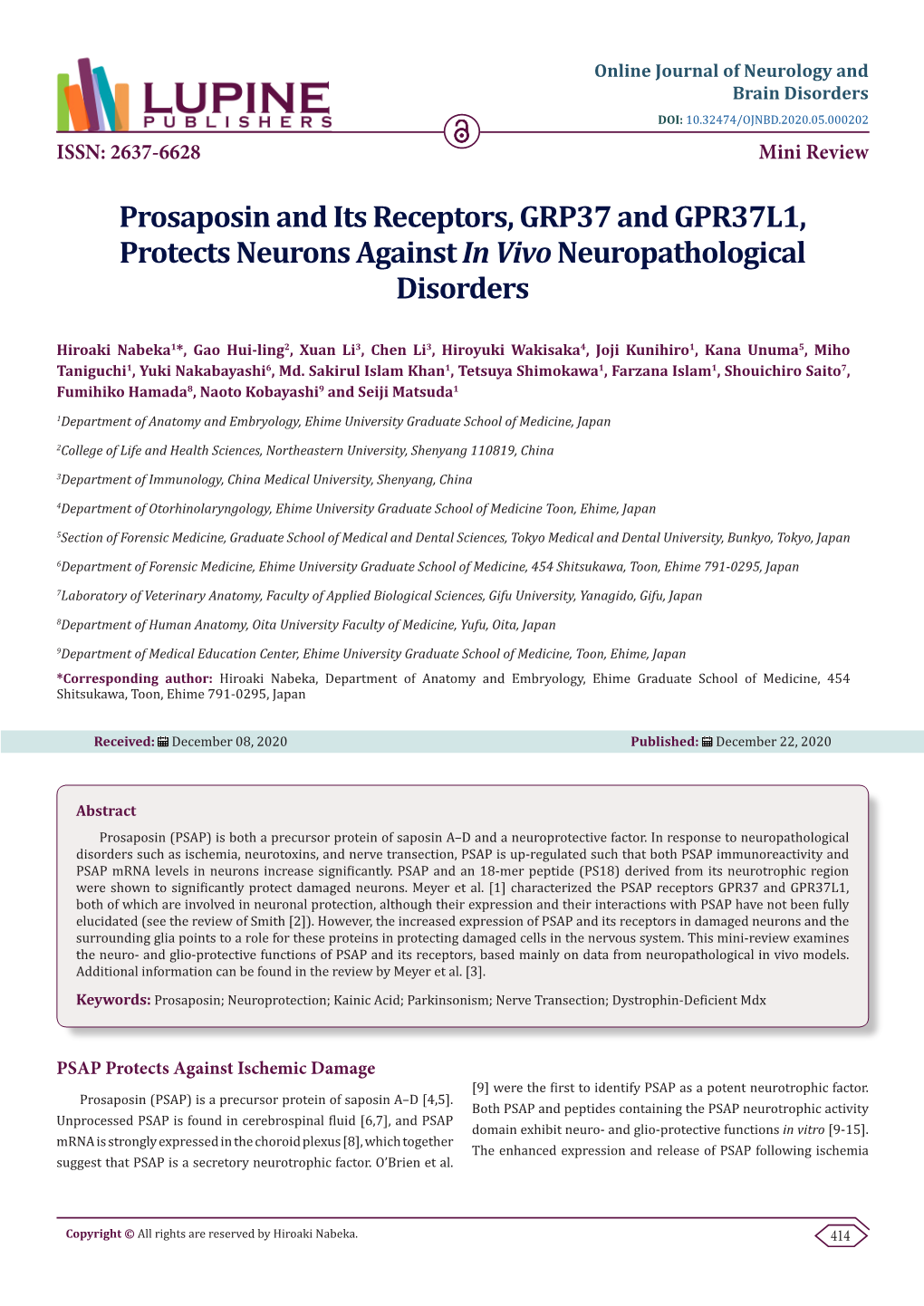 Prosaposin and Its Receptors, GRP37 and GPR37L1, Protects Neurons Against in Vivo Neuropathological Disorders