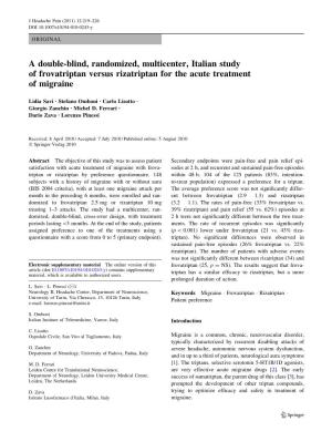 A Double-Blind, Randomized, Multicenter, Italian Study of Frovatriptan Versus Rizatriptan for the Acute Treatment of Migraine