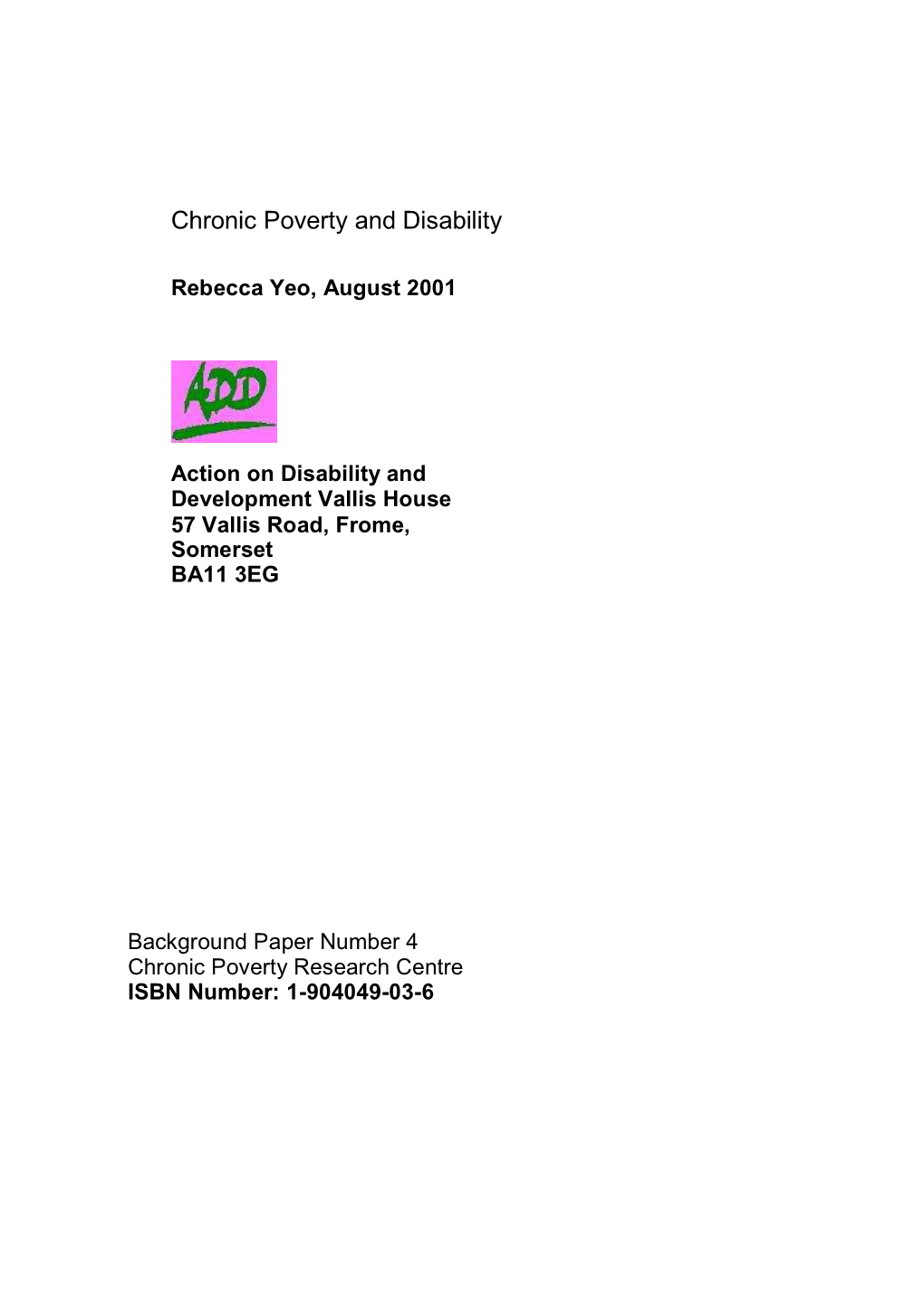 Chronic Poverty and Disability