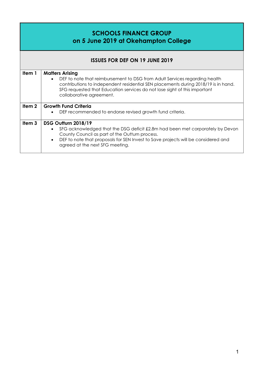 SCHOOLS FINANCE GROUP on 5 June 2019 at Okehampton College