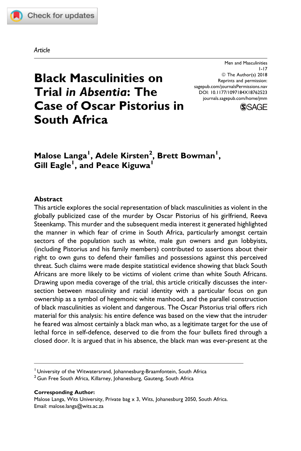 Black Masculinities on Trial in Absentia