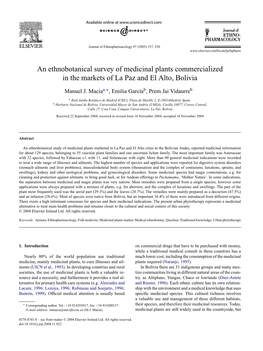 An Ethnobotanical Survey of Medicinal Plants Commercialized in the Markets of La Paz and El Alto, Bolivia