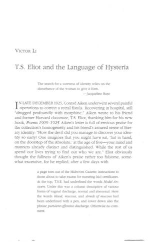T. S. Eliot and the Language of Hysteria