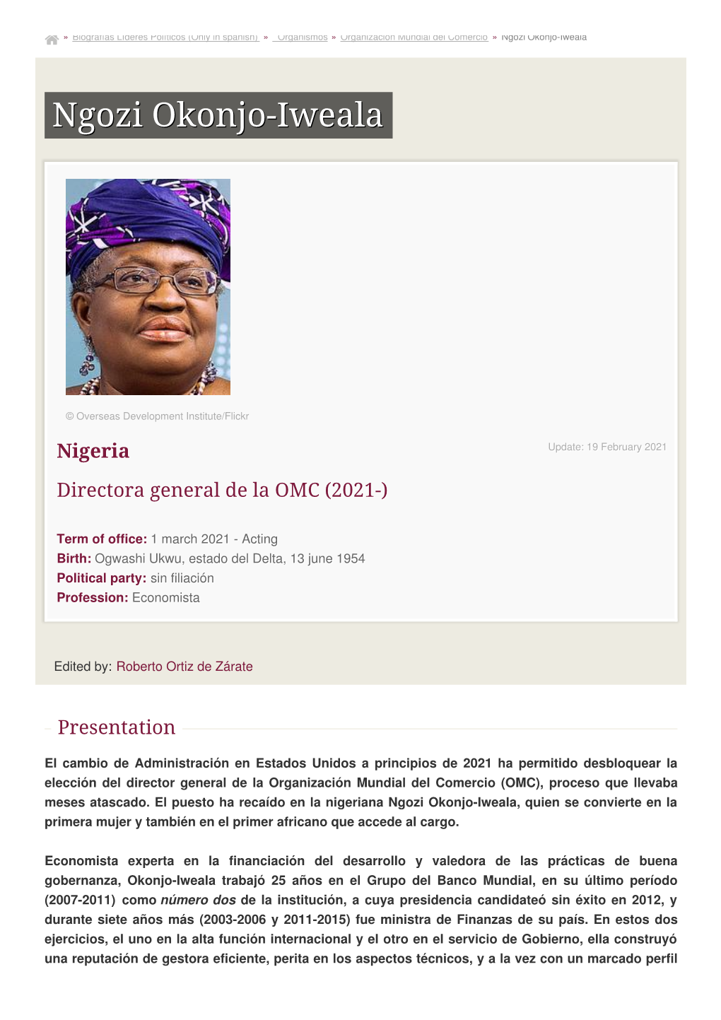 Nigeria Updatte:: 19 Febrruarry 2021 Directora General De La OMC (2021-)