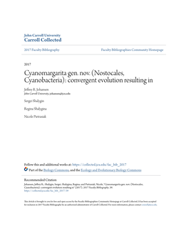 Cyanomargarita Gen. Nov. (Nostocales, Cyanobacteria): Convergent Evolution Resulting in Jeffrey R