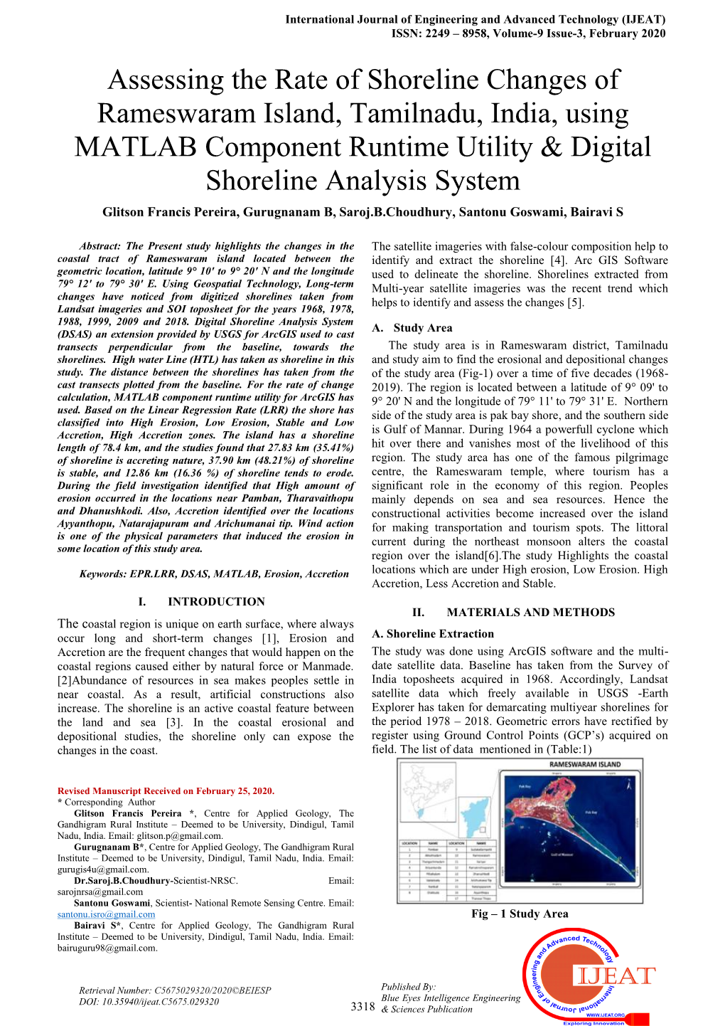 Assessing the Rate of Shoreline Changes of Rameswaram Island