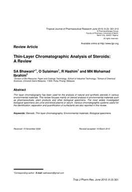 Thin-Layer Chromatographic Analysis of Steroids: a Review
